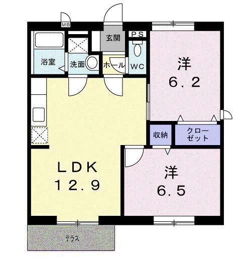 リバーパークタモツB(2LDK/1階)の間取り写真
