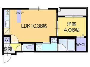 ラ・シュエット桑園(1LDK/4階)の間取り写真