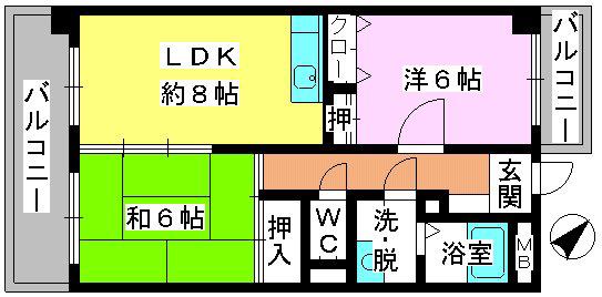 グランベルデ丸善(2LDK/6階)の間取り写真