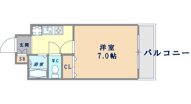 プランドール長居(1K/5階)の間取り写真