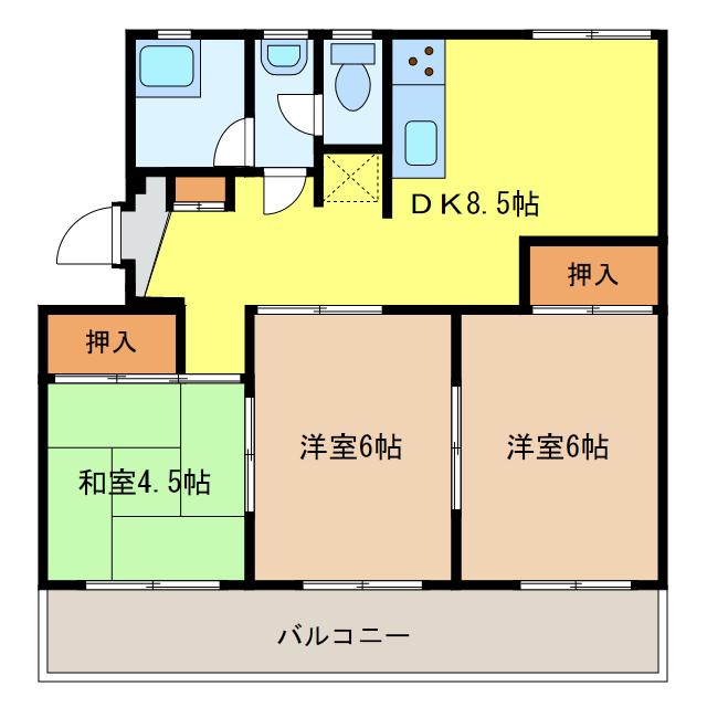 香梅庵 西平原(3DK/1階)の間取り写真