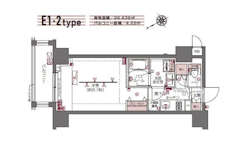ZOOM白金高輪(1K/9階)の間取り写真