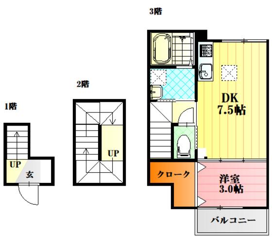 SHAMBRE古市B棟(1DK/3階)の間取り写真