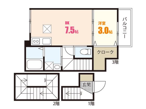 SHAMBRE古市B棟(1DK/3階)の間取り写真