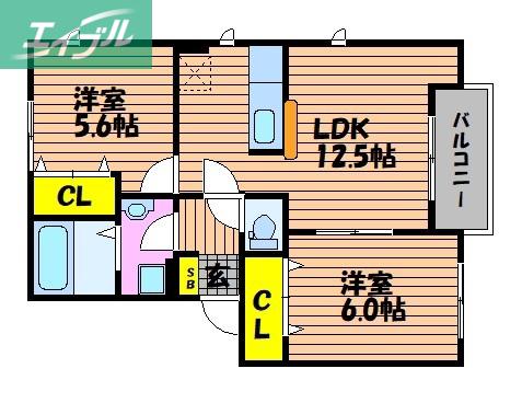 ピア京山(2LDK/2階)の間取り写真