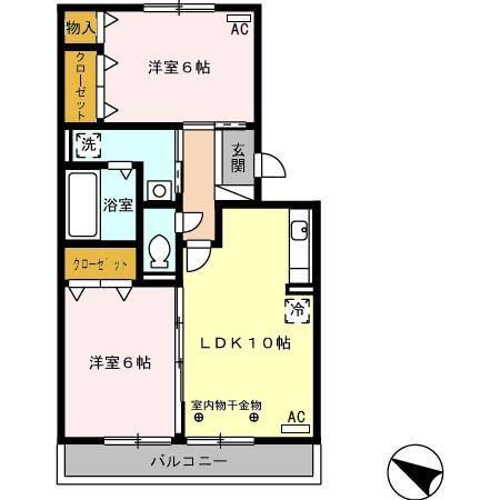 メゾンあざぶB(2LDK/2階)の間取り写真