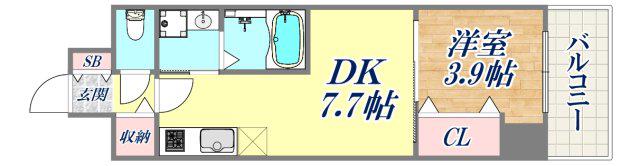 クロスレジデンス神戸元町(1DK/5階)の間取り写真