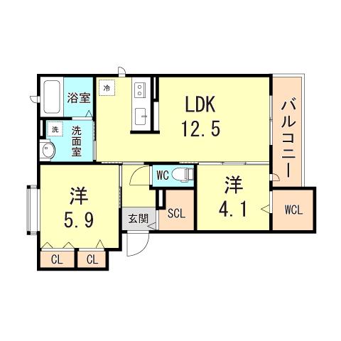 A-CUBE(2LDK/2階)の間取り写真