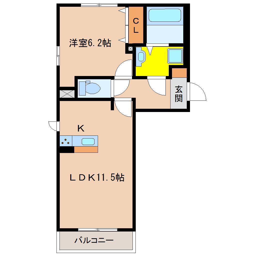 パークウエスト上別府 A棟 D-ROOM別府町(1LDK/3階)の間取り写真