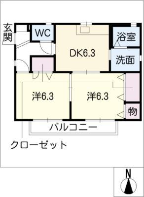 パイオニア C棟(2DK/1階)の間取り写真
