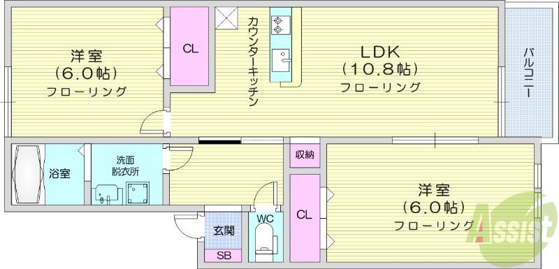 アスコット東郡山(2LDK/2階)の間取り写真