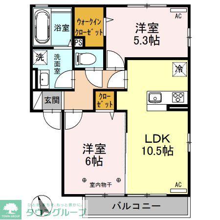 コンツェルト貝沢 B(2LDK/2階)の間取り写真