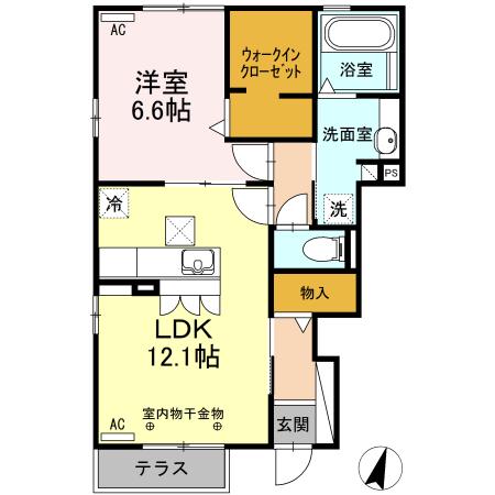 リーヴ カルム(1LDK/1階)の間取り写真