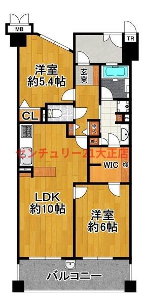 キングスクエア ヴィルジア大阪(2LDK/4階)の間取り写真