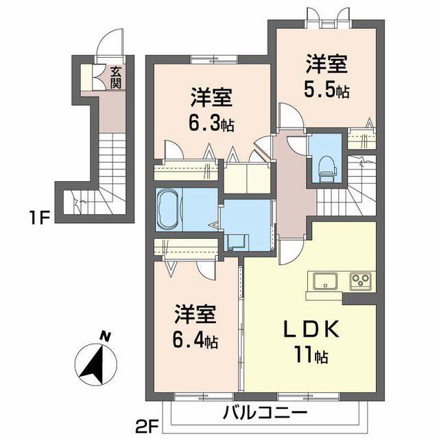 シャーメゾン フォルトゥーナ(3LDK/2階)の間取り写真