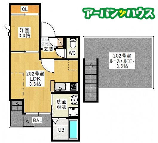 GRANDTIC 下中野(1LDK/2階)の間取り写真