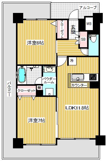 エステムプラザ神戸西Ⅴミラージュ(2LDK/8階)の間取り写真