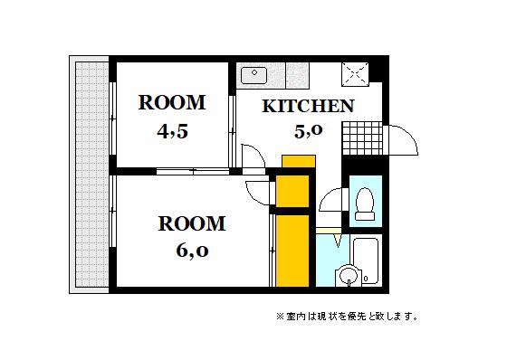 楠木ハイツ(2K/4階)の間取り写真