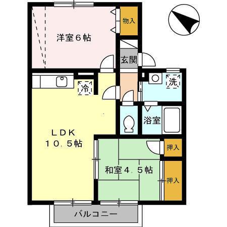 フルーリール(2LDK/2階)の間取り写真