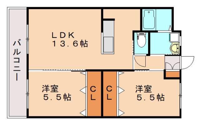 ユーミー桂川(2LDK/2階)の間取り写真