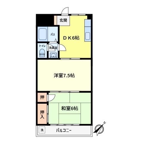 キャステール戸ヶ崎(2DK/1階)の間取り写真