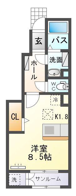 クラール泉池(1K/1階)の間取り写真