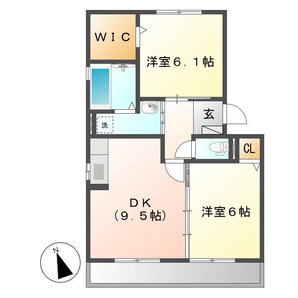 ソレアード II棟(2DK/1階)の間取り写真