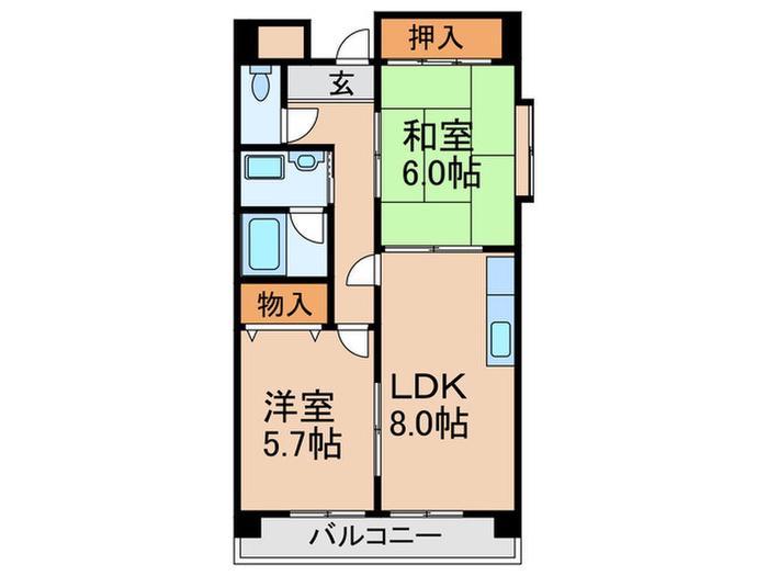 ラ・モードNISHIKAWAI(2LDK/6階)の間取り写真