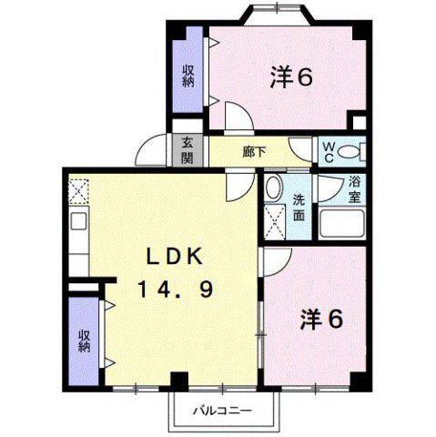 チェリーヒルズ B(2LDK/2階)の間取り写真
