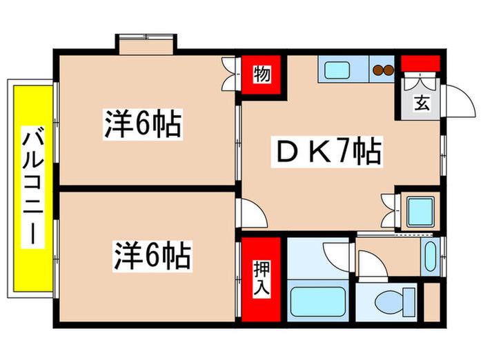 シャルムF新百合ヶ丘(2DK/2階)の間取り写真