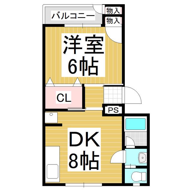 パールハイツA(1DK/2階)の間取り写真