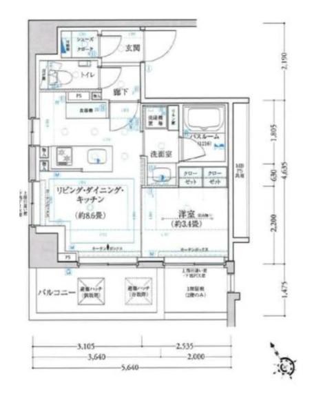 クリオラベルヴィ松戸(1LDK/13階)の間取り写真