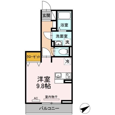 ジェルメII(ワンルーム/3階)の間取り写真