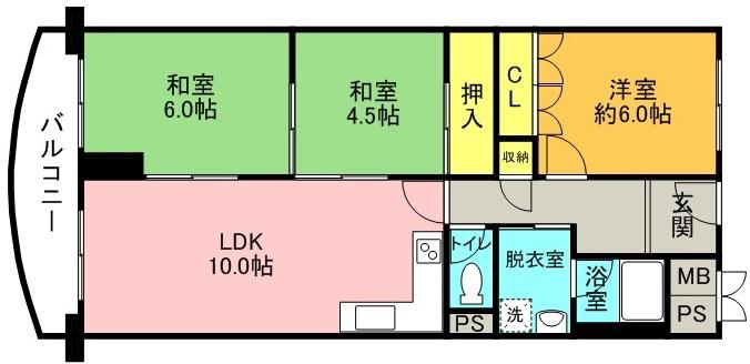 メゾン水無瀬4号棟(2LDK/4階)の間取り写真