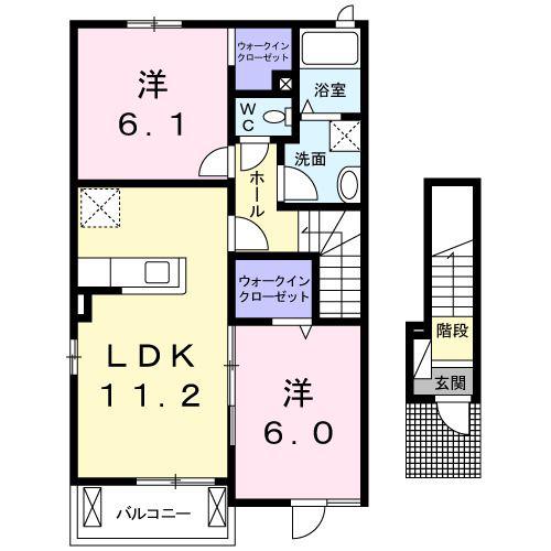 エスポワールI(2LDK/2階)の間取り写真