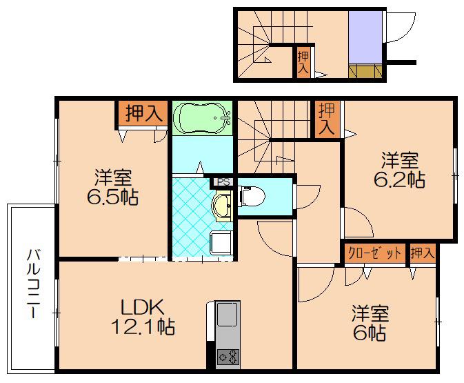 パインビラ14 A(3LDK/2階)の間取り写真