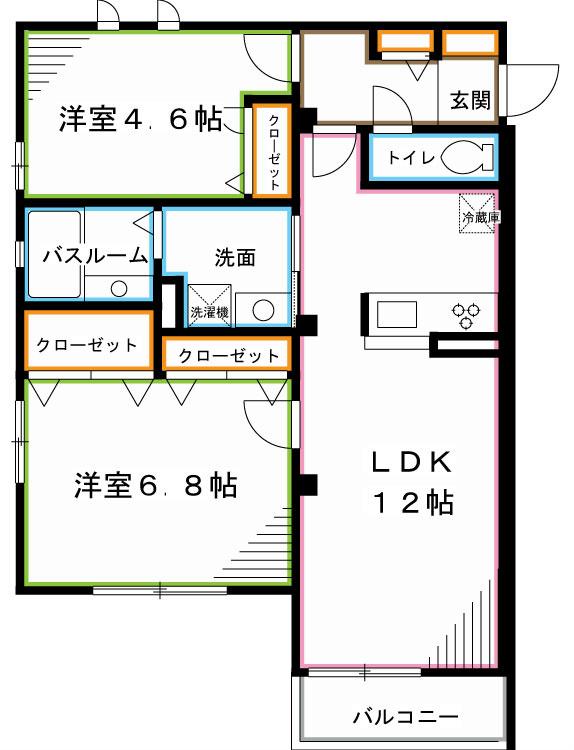 オーチャード南荻窪(2LDK/1階)の間取り写真