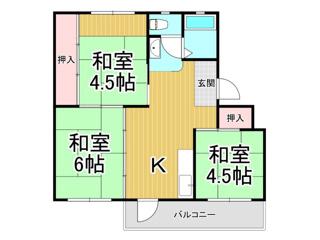 宝梅園6号棟(3K/4階)の間取り写真