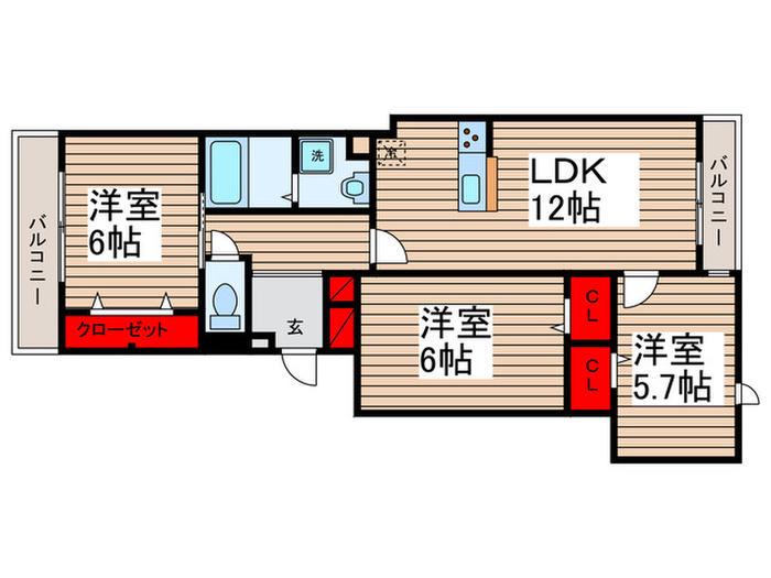 LA MAISON DU BONHEUR(3LDK/2階)の間取り写真