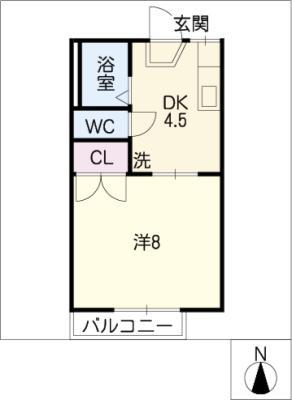 リトル リバー C棟(1DK/1階)の間取り写真
