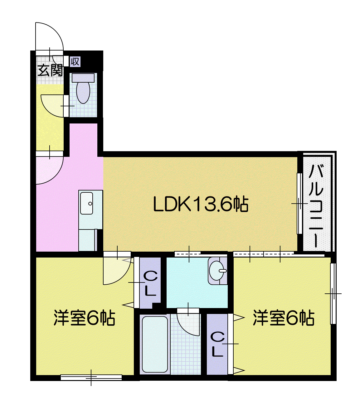 グランオルセー厚別中央2(2LDK/3階)の間取り写真