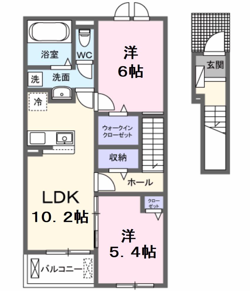 シュライン ウエスト(2LDK/2階)の間取り写真