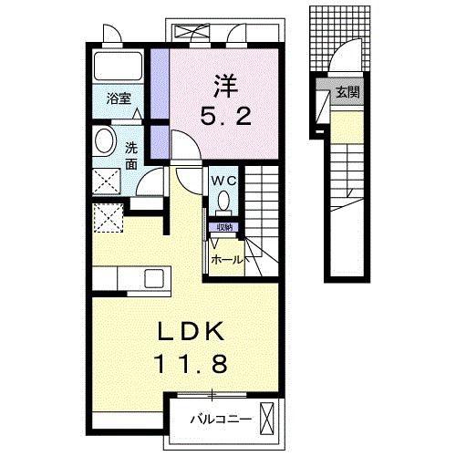 ピーフォー(1LDK/2階)の間取り写真
