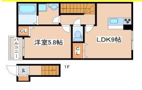 オーシャンコート姫路A(1LDK/2階)の間取り写真