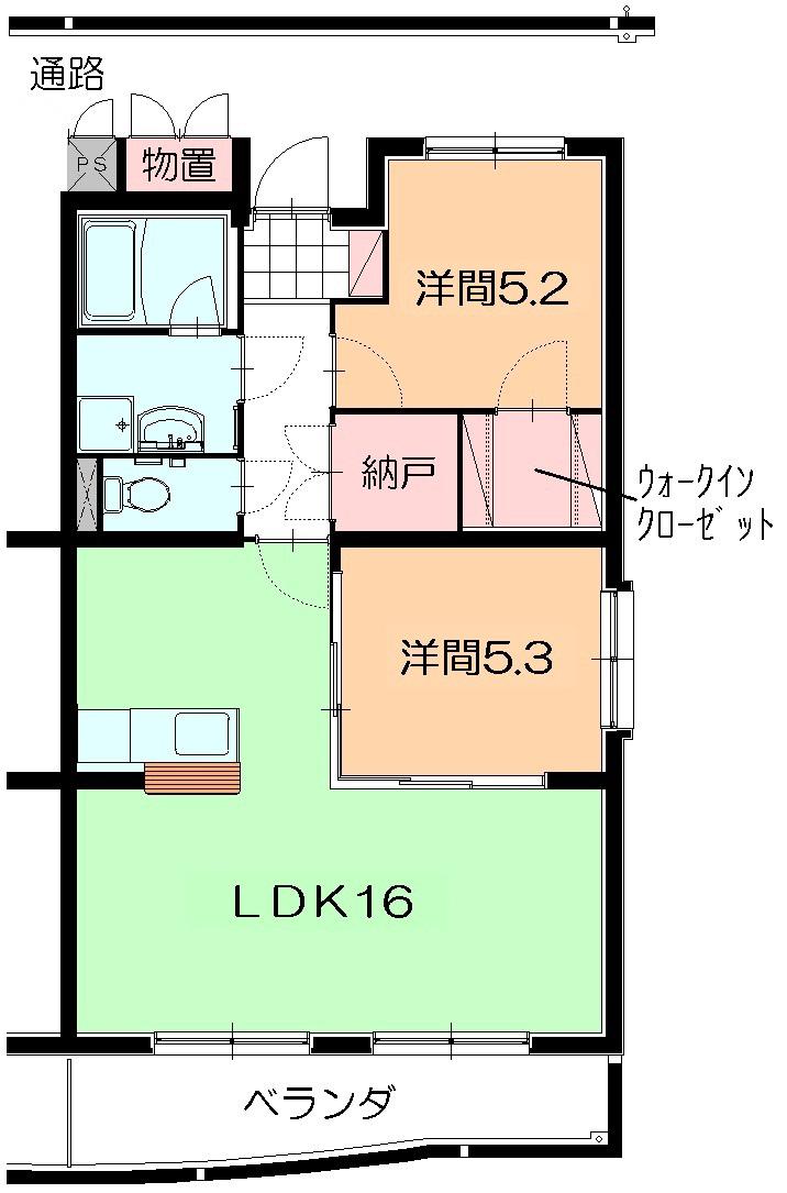 セレーノ小鷹野(2LDK/1階)の間取り写真