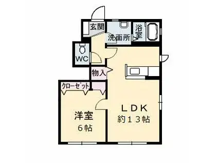 ハイネス国府B(1LDK/1階)の間取り写真