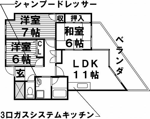 清川弐番館(3LDK/3階)の間取り写真