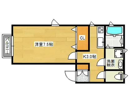 ハイツ光の風(1K/1階)の間取り写真