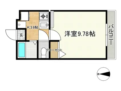 仙台北学園川平(1K/2階)の間取り写真