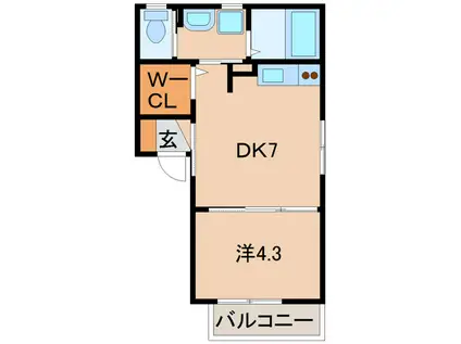 ピノタージュ(1DK/2階)の間取り写真